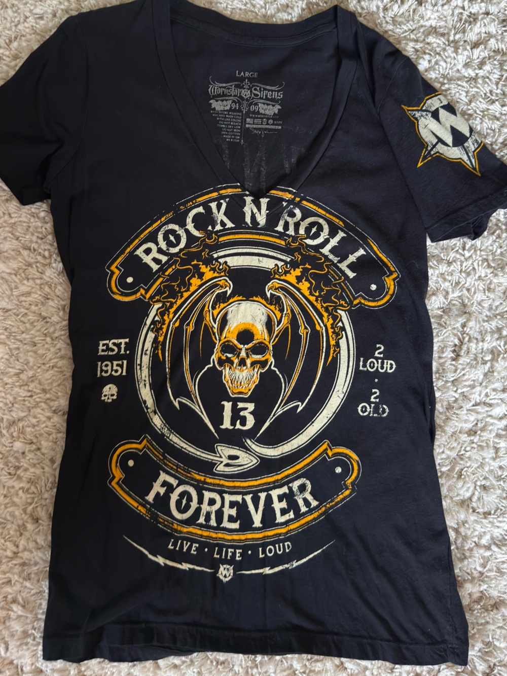 “Rock N Roll Forever” Skull Graphic Tee - by Wornstar - Picture 3 of 6